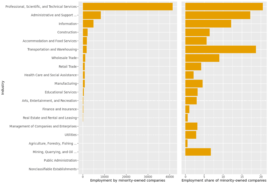 Employment by minority-owned businesses by industry in Fairfax County