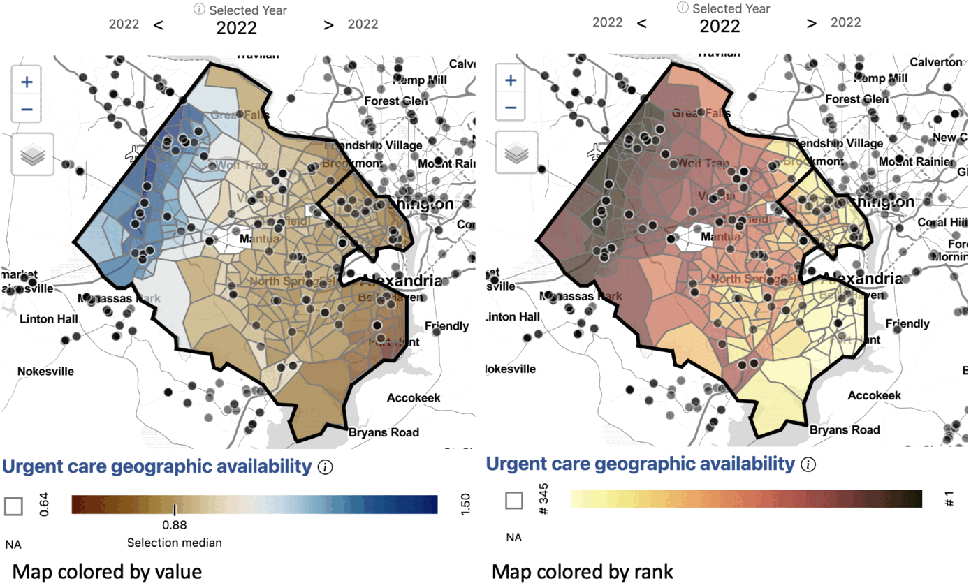 Three-step floating catchment area scores and ranks by tract